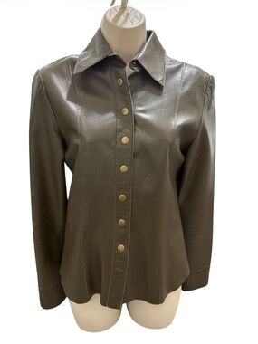 John Carlisle Essentials Olive Leather Snap Front Jacket XS vintage